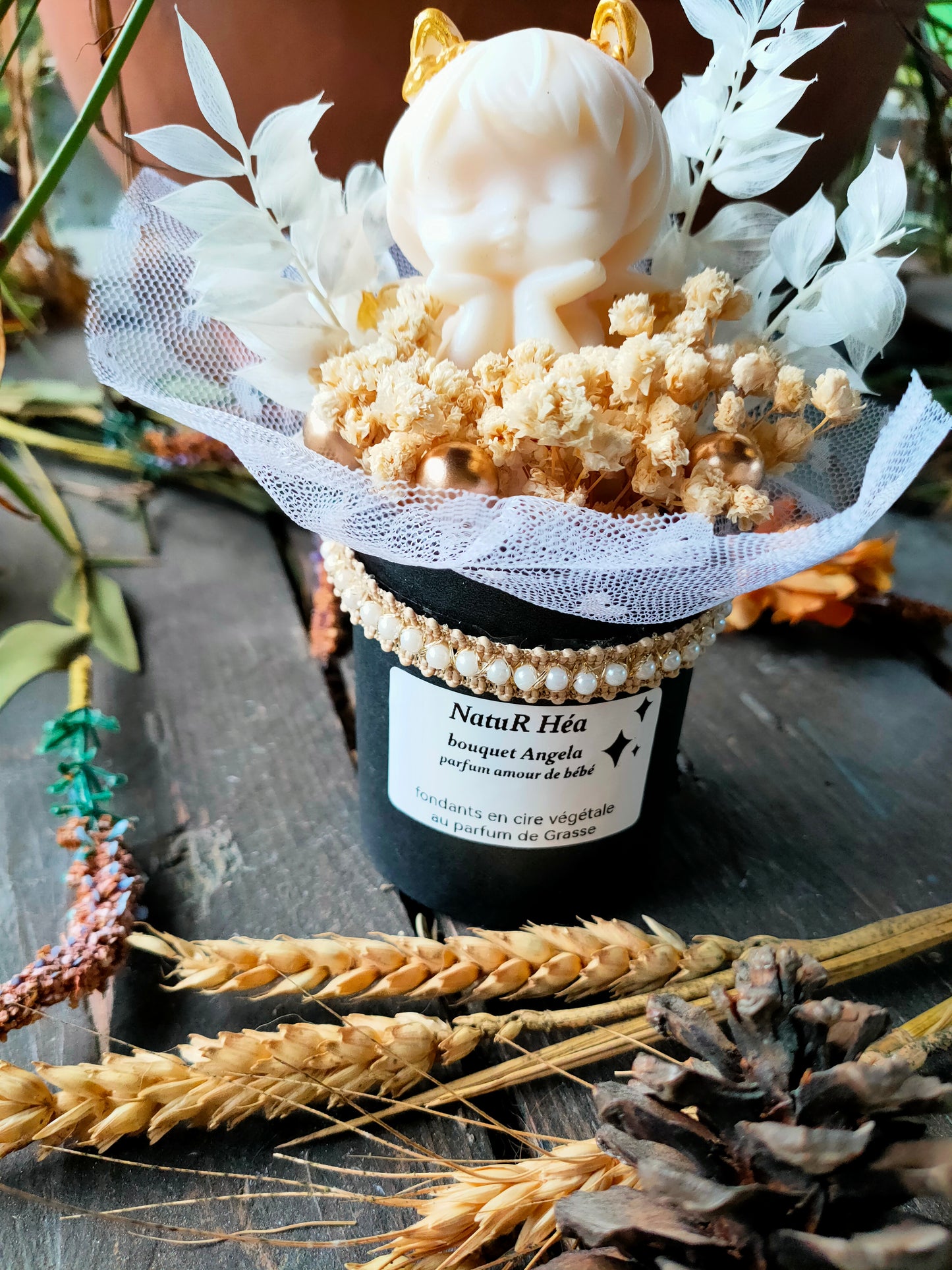 Bouquet Angela Bougie artisanale parfum amour de bébé